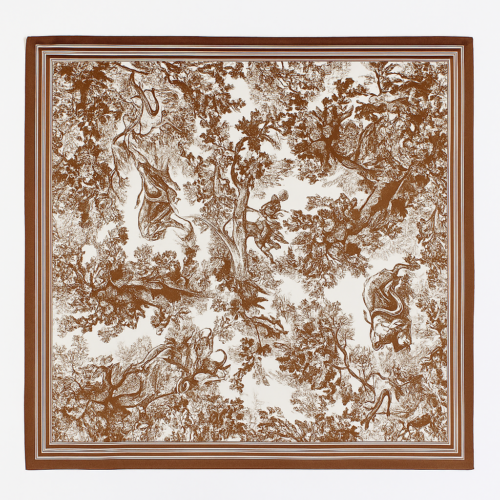 Pañuelo de seda 52x52 cm de mujer Estampado blanco y marrón