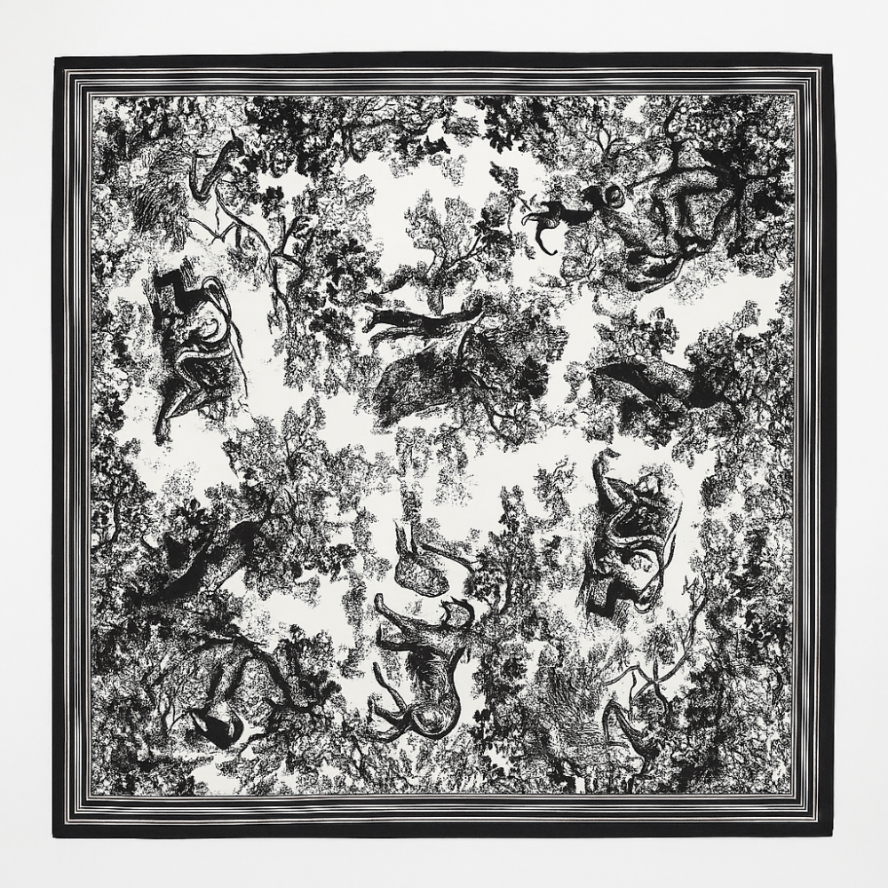 Pañuelo de seda 52x52 cm negro y blanco Julunggul