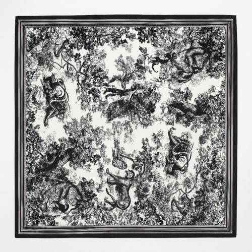 Pañuelo de seda 52x52 cm negro y blanco Julunggul