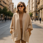Poncho capa beige con bolsillos Julunggul