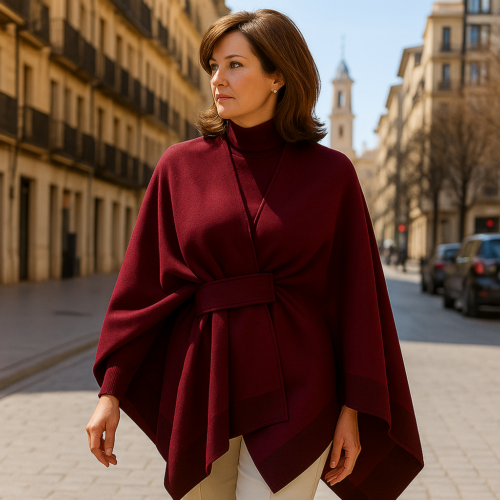 Poncho capa granate con trabilla