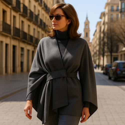 Poncho capa gris con trabilla