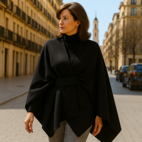Poncho capa negro con trabilla