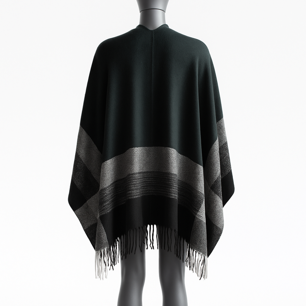 Poncho capa negro y rayas grises con trabilla - Imagen 3