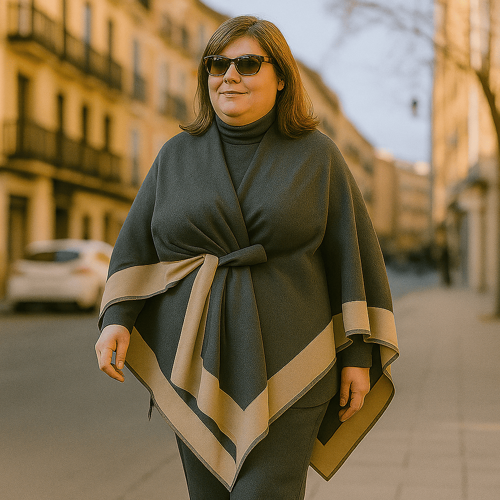 Poncho capa reversible gris y camel talla grande Julunggul