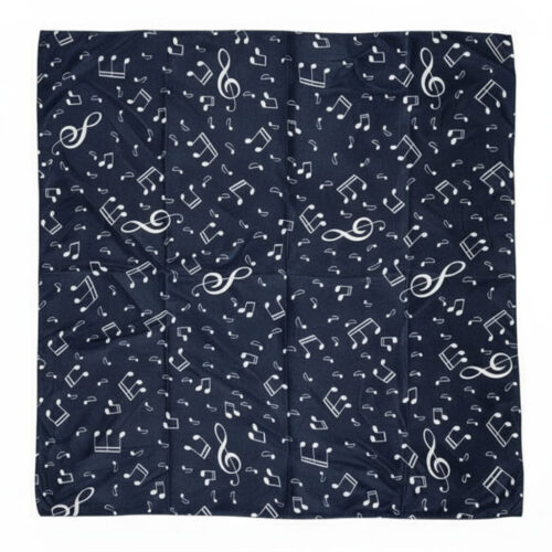 Pañuelo de semi seda azul marino 90x90 cm notas musicales