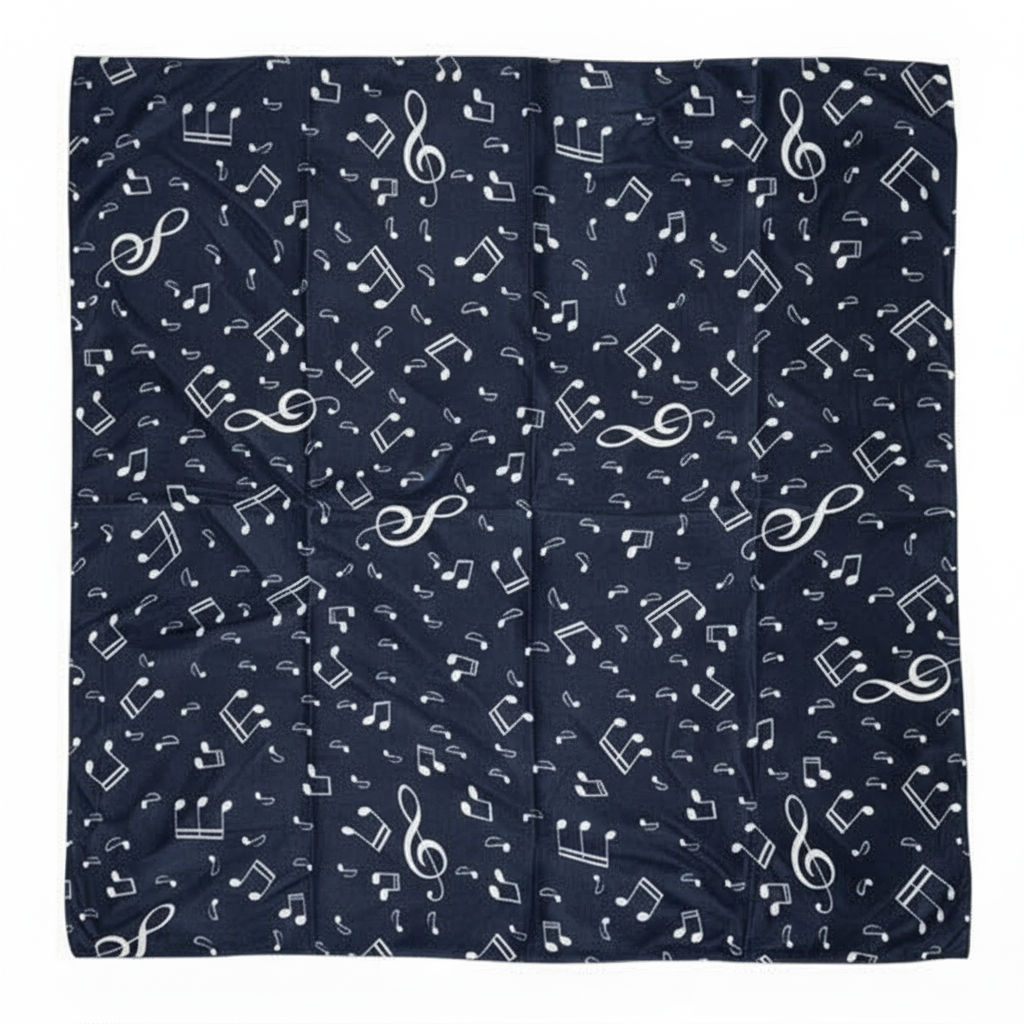 Pañuelo de semi seda azul marino 90x90 cm notas musicales
