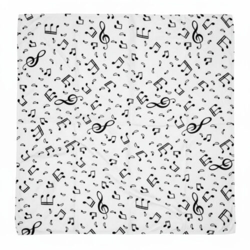 Pañuelo de semi seda blanco 90x90 cm notas musicales