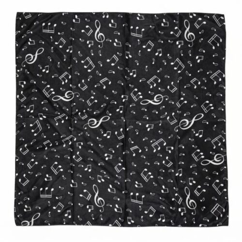 Pañuelo de semi seda negro 90x90 cm notas musicales Julunggul