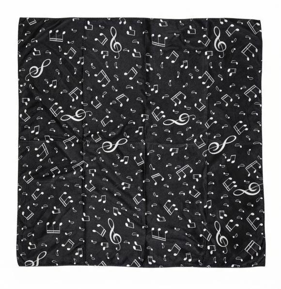 Pañuelo de semi seda negro 90x90 cm notas musicales Julunggul