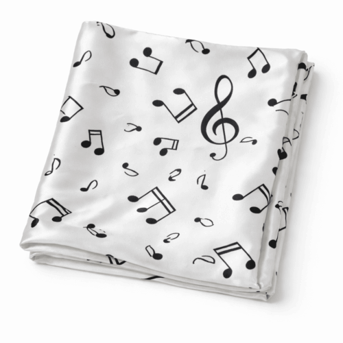 Pañuelo de semi seda blanco 90x90 cm notas musicales