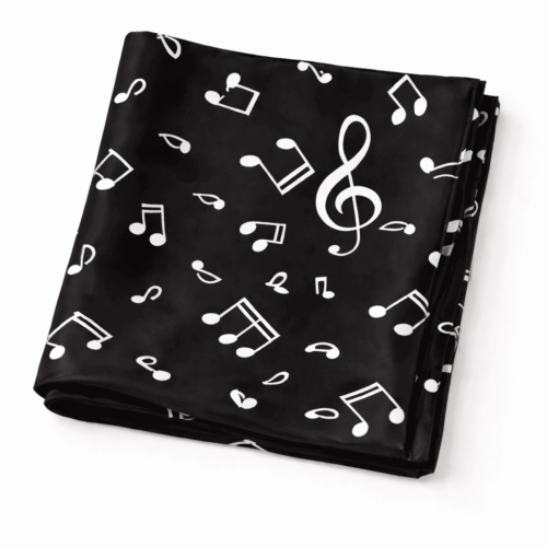 Pañuelo de semi seda negro 90x90 cm notas musicales
