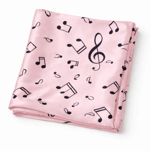 Pañuelo de semi seda rosa 90x90 cm notas musicales