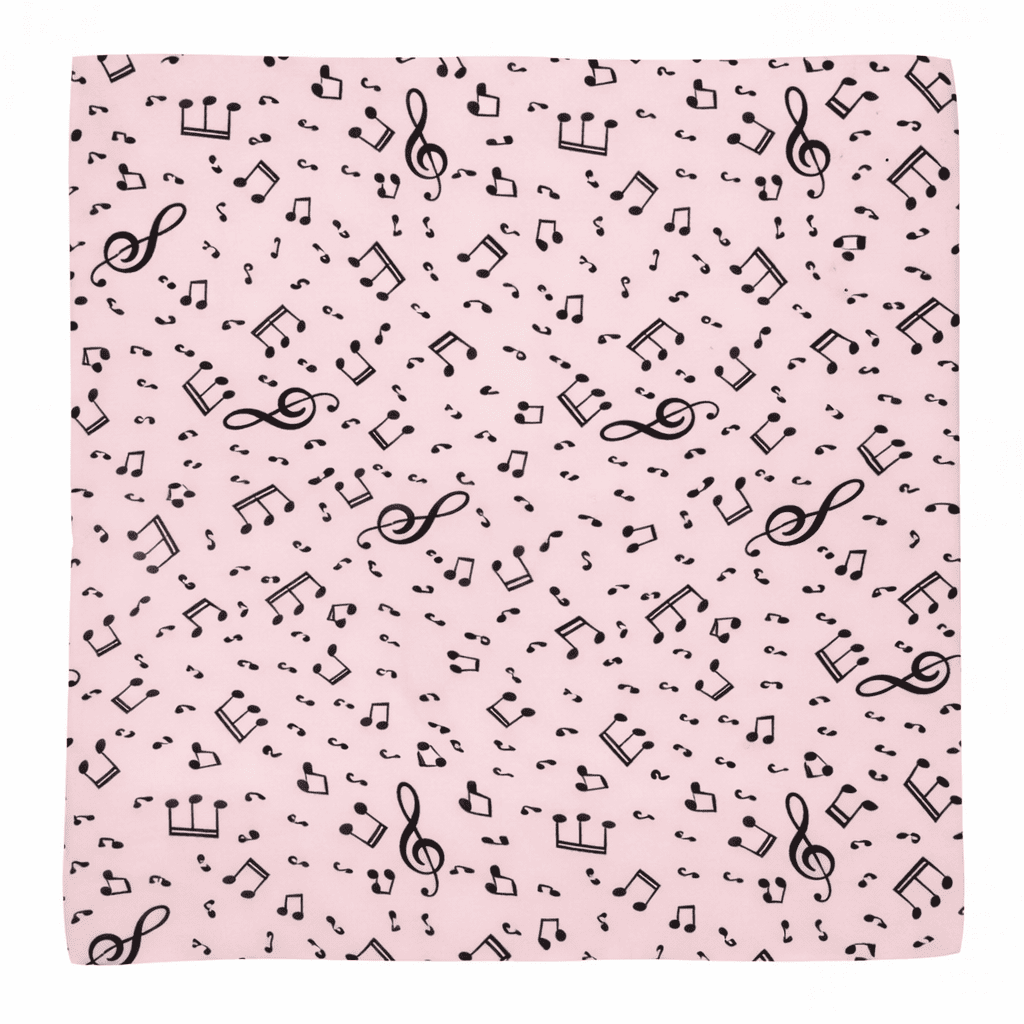 Pañuelo de semi seda rosa 90x90 cm notas musicales - Imagen 2