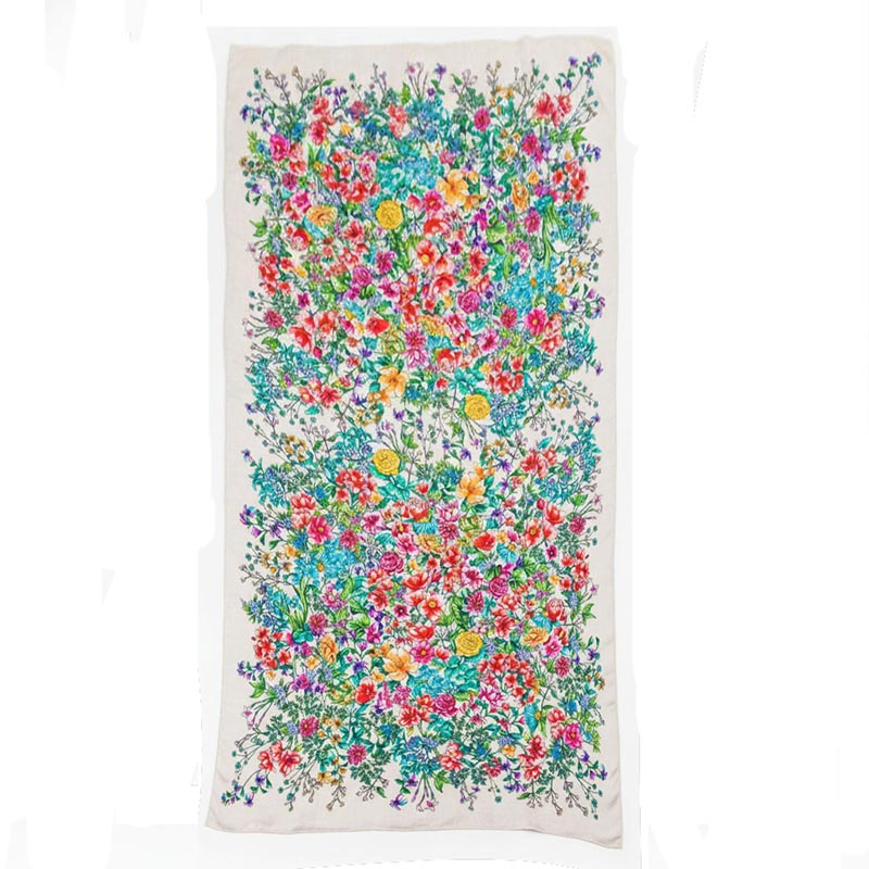 Bufanda de cashmere XL beige con flores - Imagen 3