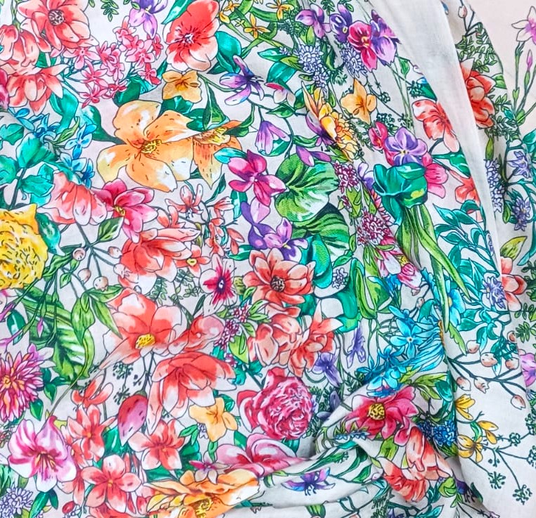 Bufanda de cashmere XL beige con flores - Imagen 2