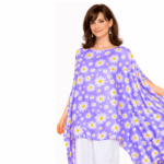 Caftan o kaftan de seda natural color lavanda con margaritas Julunggul
