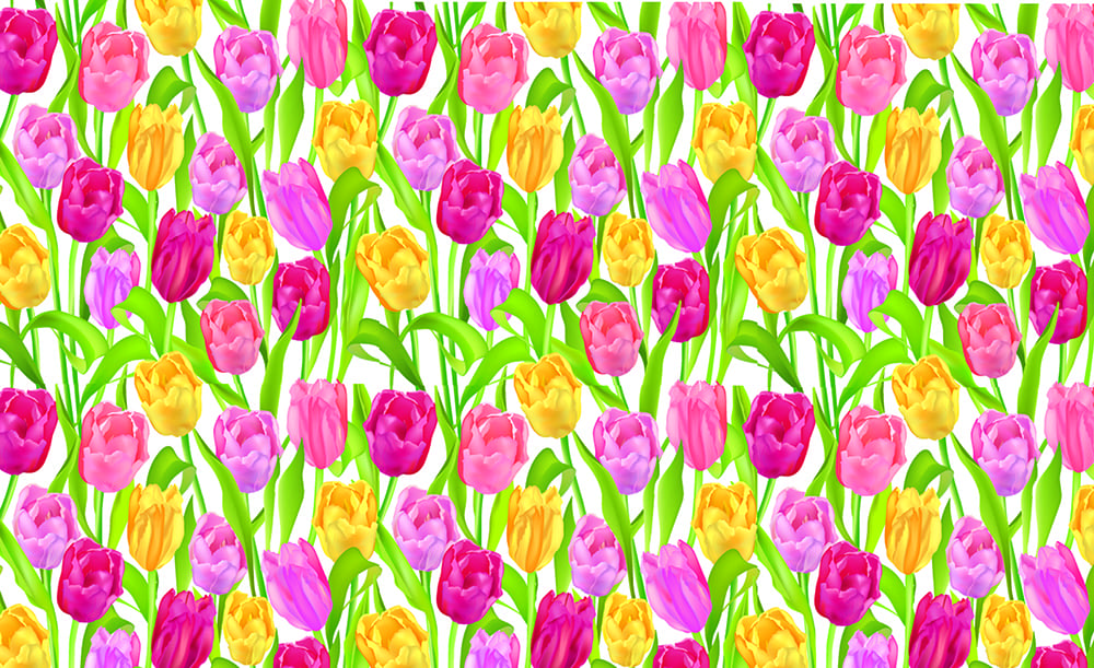 Fular de seda natural con forro blanco con tulipanes rosa y amarillos - Imagen 2