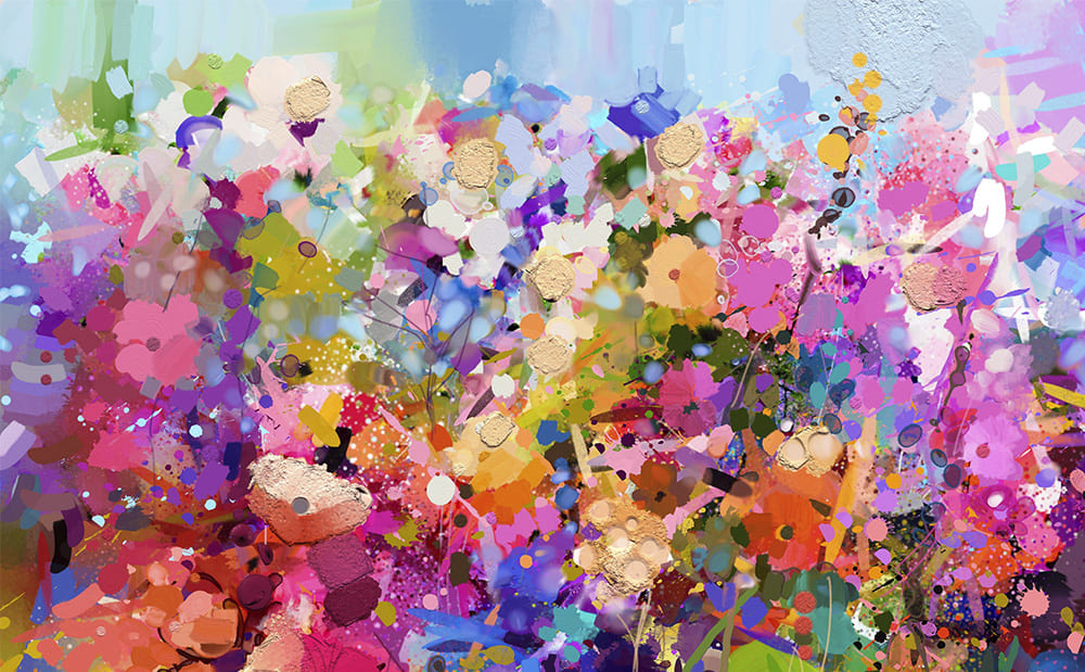 Fular de seda natural estampado impresionista de colores - Imagen 2