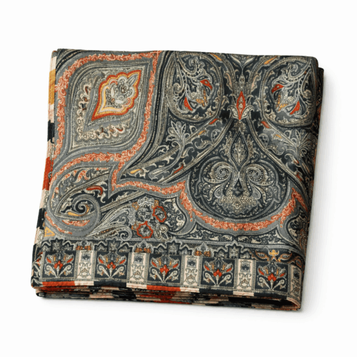 Fular de semiseda reversible con forro estampado paisley gris