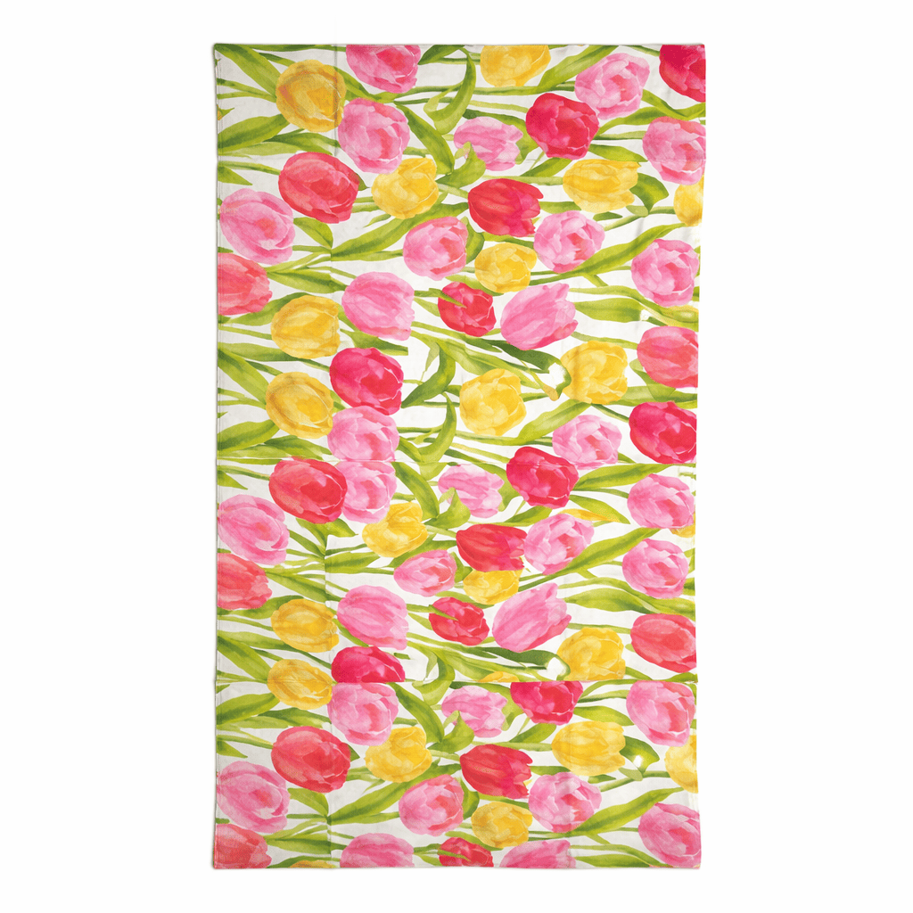 Fular de seda natural blanco con tulipanes rosas y amarillos - Imagen 2