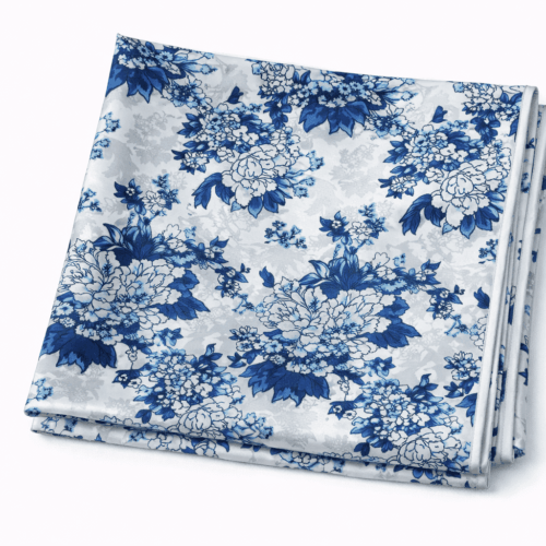 Fular de seda natural con forro reversible azul y blanco