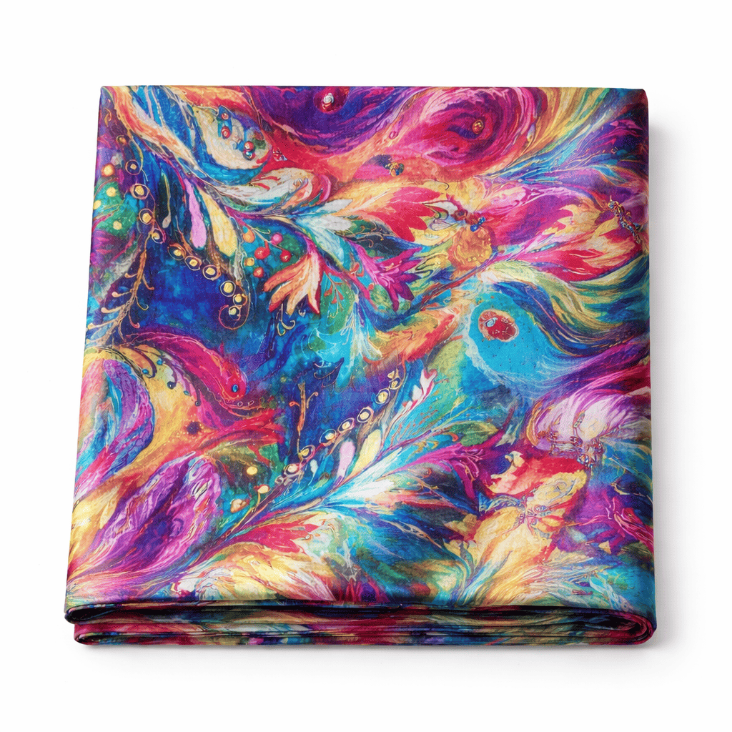 Fular de seda natural estampado de colores fucsia morado - Imagen 3