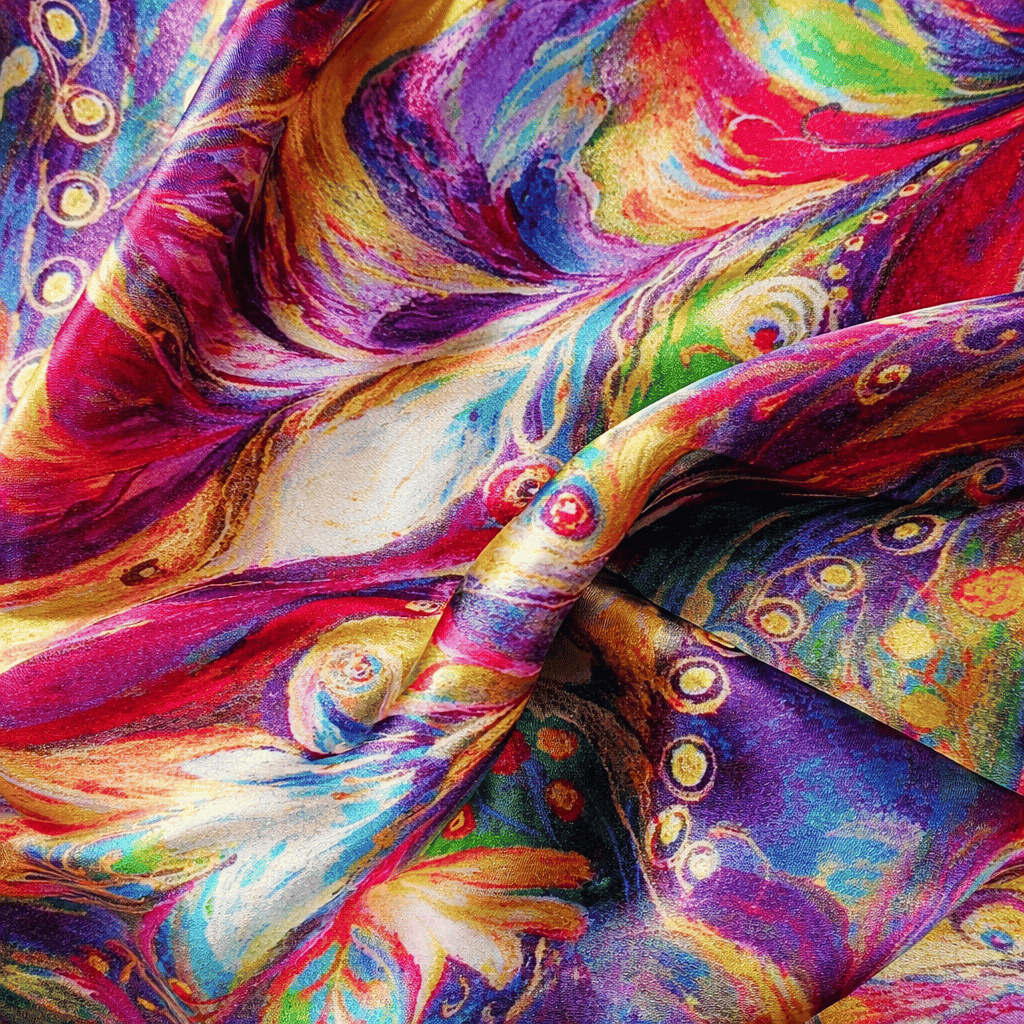 Fular de seda natural estampado de colores fucsia morado - Imagen 4