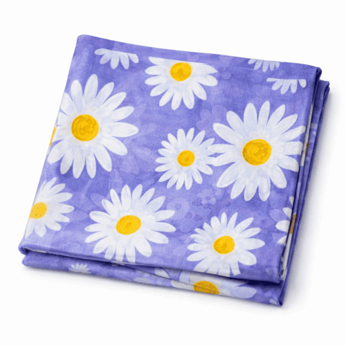 Fular de seda natural con forro lavanda con margaritas blancas