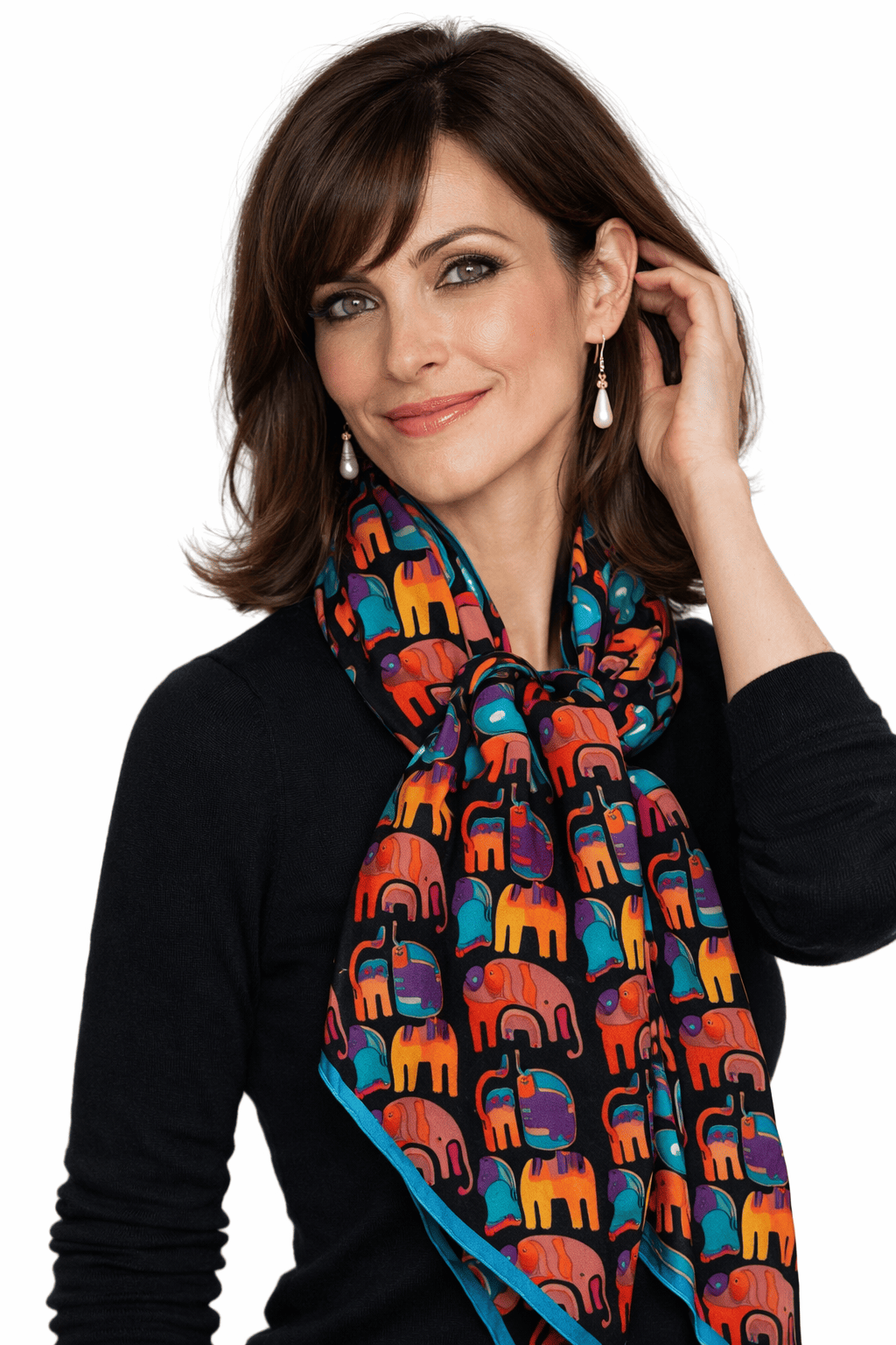 Fular de seda Gatos India negro - Imagen 2