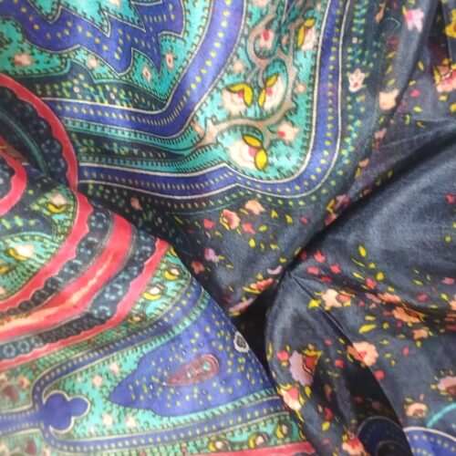 Fular seda estampado paisley azul