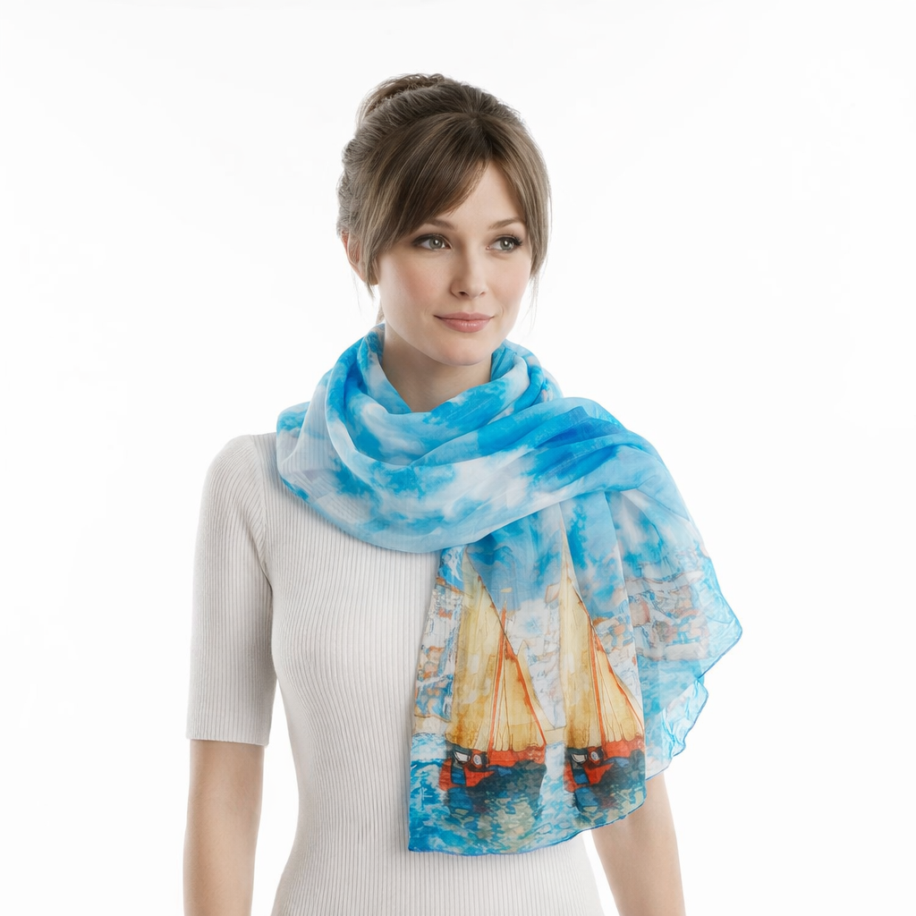 Fular de seda con forro Pueblo marinero - Imagen 3