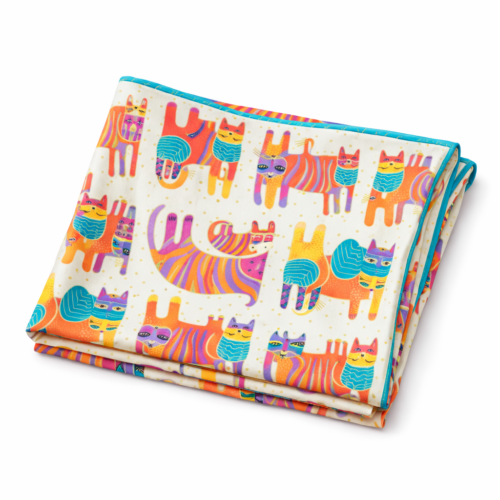 Fular de seda con forro Gatos Beige