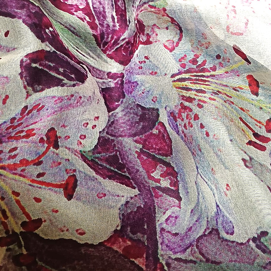 Fular de seda reversible Flores morado - Imagen 3