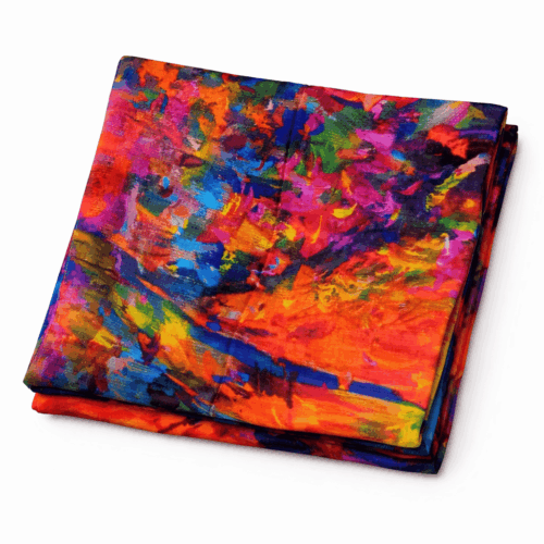 Fular de seda natural con forro chal estampado amarillo y rojo