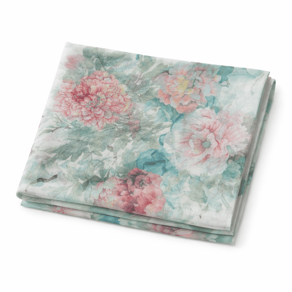 Fular de seda con forro reversible verde con flores