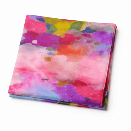 Fular de seda natural con forro estampado impresionista de colores fucsia turquesa