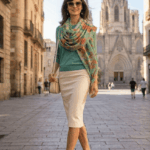 Fular de seda natural con forro exclusivo verde mar con flores fucsia 1 Julunggul