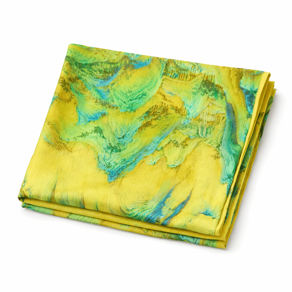 Fular de seda reversible con forro o echarpe de mujer amarillo y verde