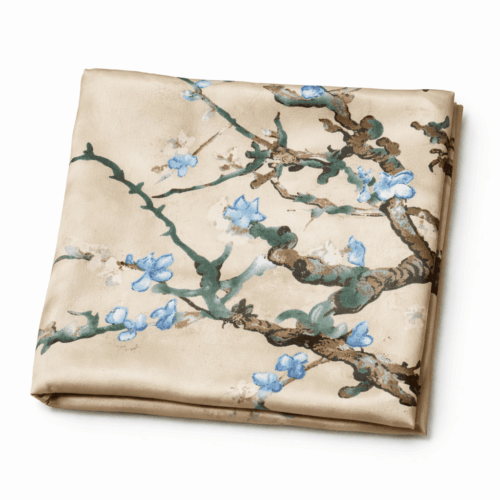 Fular de semi seda con forro Almendro en flor beige