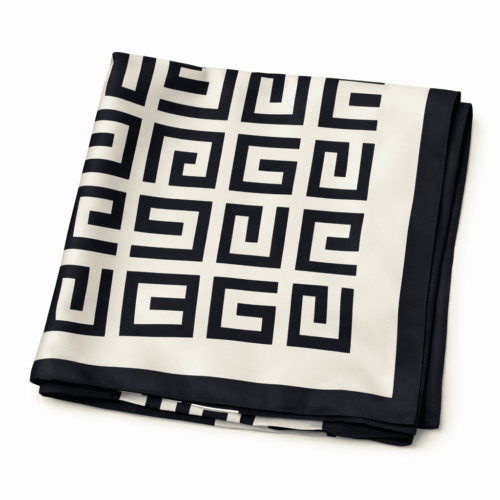 Fular de semiseda reversible con forro Geométrico cámel y negro