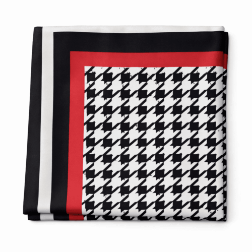 Fular de semiseda reversible con forro Pata de gallo blanco y negro