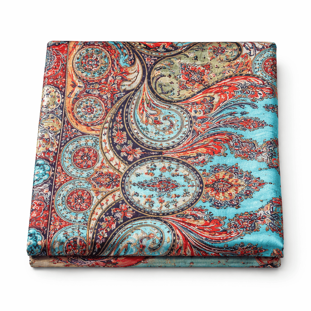 Fular de semiseda con forro con estampado turquesa oriental