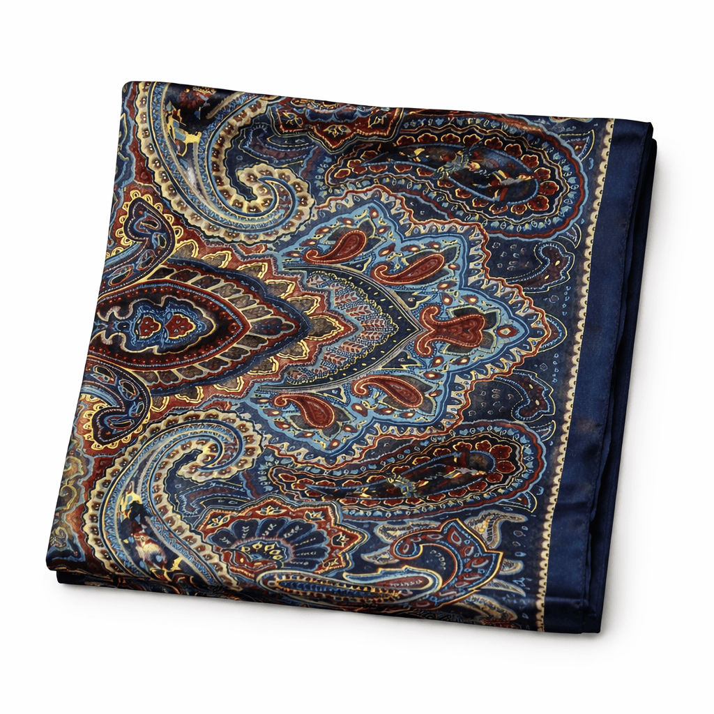 Fular de semiseda reversible con forro estampado paisley azul