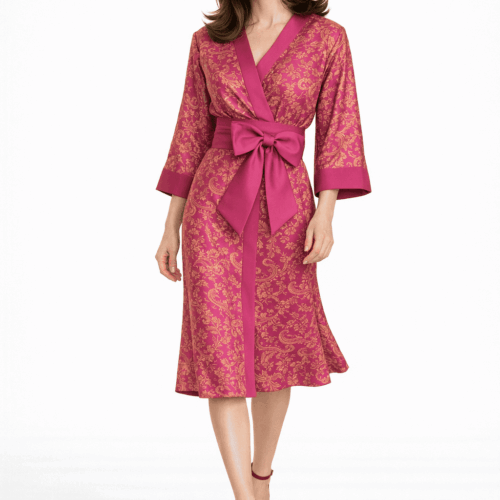 Kimono vestido de seda a medida fucsia