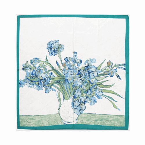 Pañuelos de semiseda blanco con lirios azules 70x70 cm