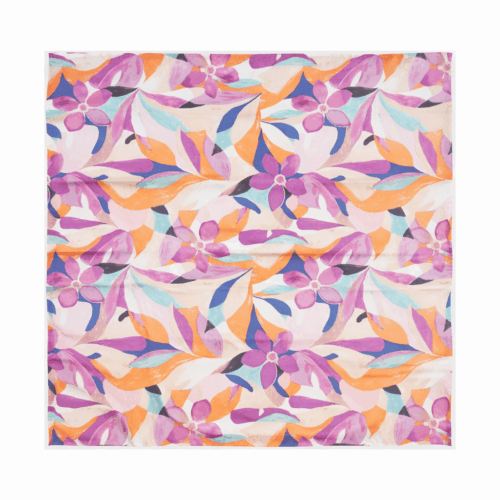Pañuelos de semiseda cuadrado blanco con flores malva 70x70 cm