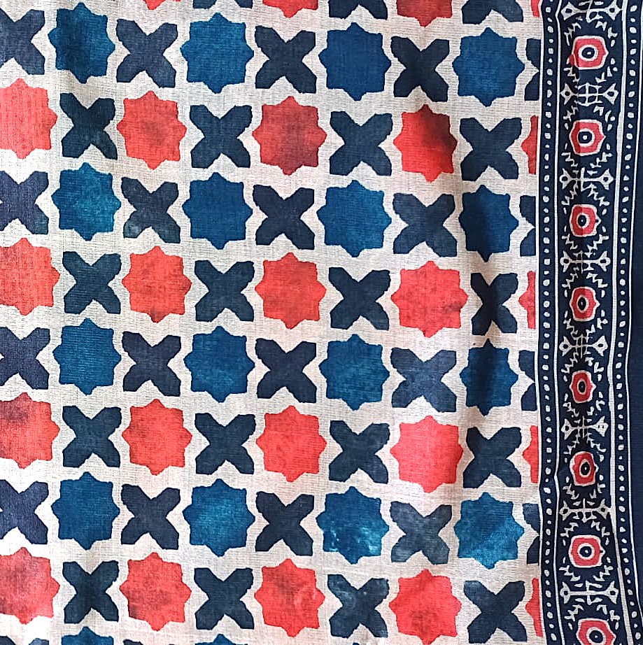 semi seda verde estampado geometrico crudo azul y rojo Julunggul