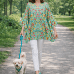 Caftán o kaftan de seda natural de embarazada verde mar con flores 1