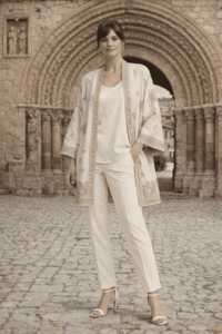 Kimono de semiseda a medida crudo con estampado oriental Julunggul 1
